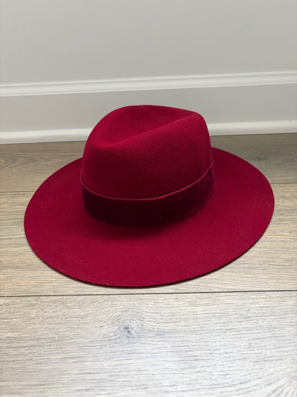 Zara Burgundy 100% Wool Wide Brim Hat